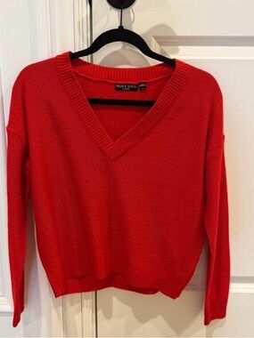 Brave Soul Bright Red V-Neck Knit Sweater